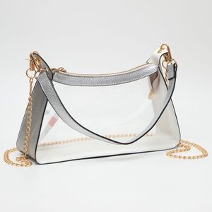 Silver Clear Transparent Baguette Bag Purse Crossbody Casual Womens Accessory